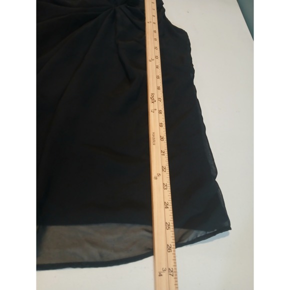 New York & Company L Black Draped Rosette Sleeveless Blouse Top Large Stretch - Picture 6 of 11